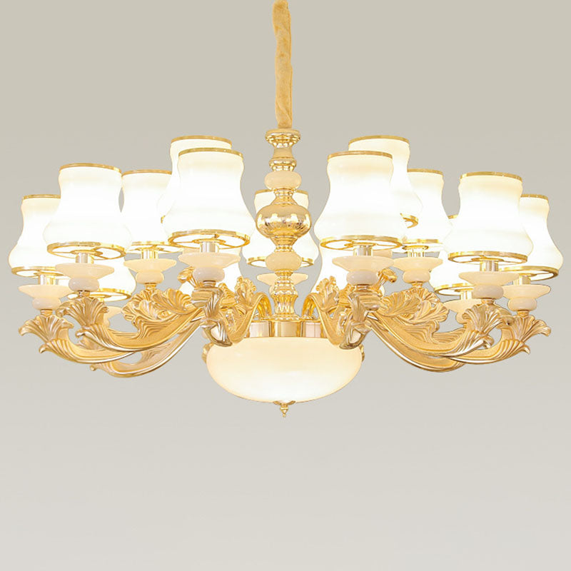 Opaline Glass Curved Chandelier Lighting Simple Ceiling Suspension Lamp for Living Room Clearhalo 'Ceiling Lights' 'Chandeliers' 'Modern Chandeliers' 'Modern' Lighting' 2030409