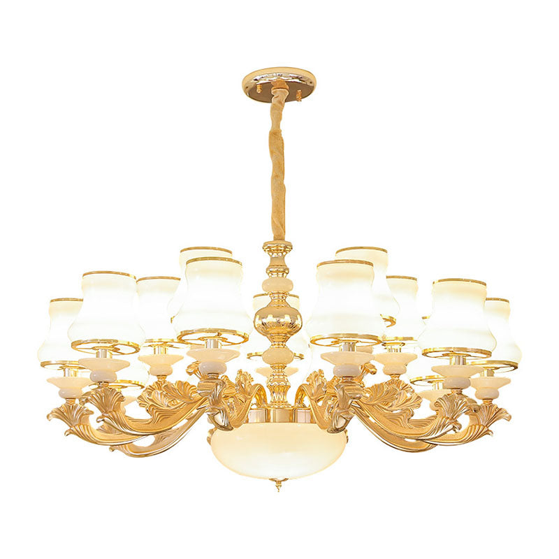Opaline Glass Curved Chandelier Lighting Simple Ceiling Suspension Lamp for Living Room Clearhalo 'Ceiling Lights' 'Chandeliers' 'Modern Chandeliers' 'Modern' Lighting' 2030410
