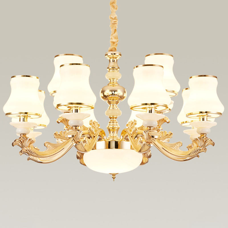 Opaline Glass Curved Chandelier Lighting Simple Ceiling Suspension Lamp for Living Room 12 White Clearhalo 'Ceiling Lights' 'Chandeliers' 'Modern Chandeliers' 'Modern' Lighting' 2030411