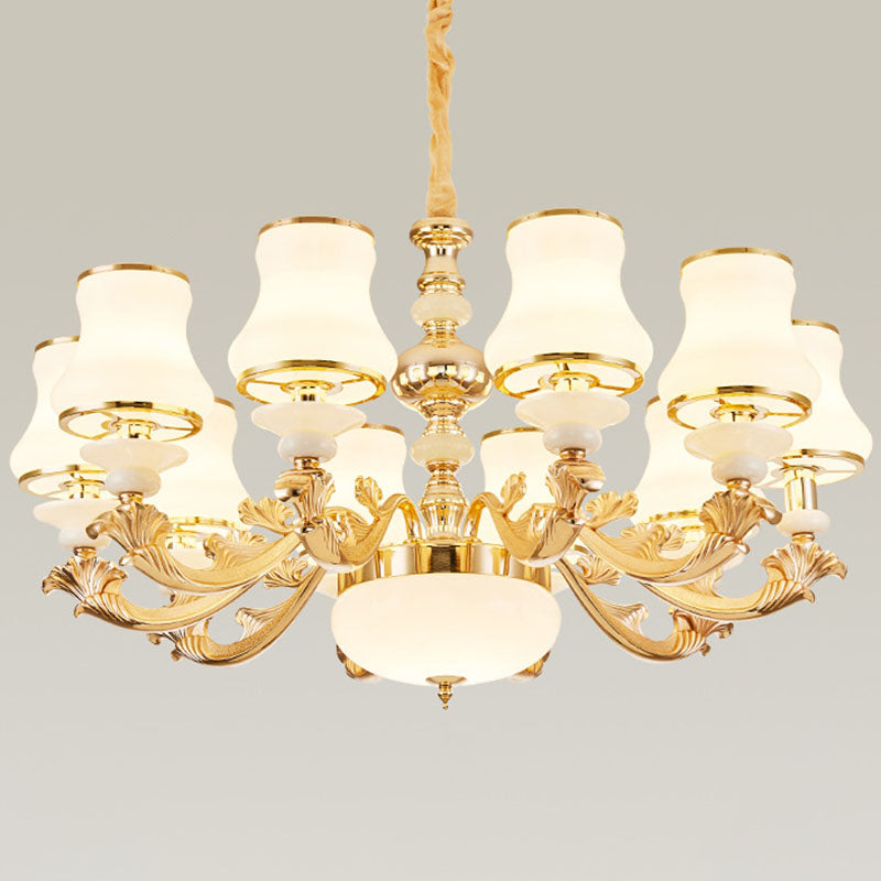 Opaline Glass Curved Chandelier Lighting Simple Ceiling Suspension Lamp for Living Room Clearhalo 'Ceiling Lights' 'Chandeliers' 'Modern Chandeliers' 'Modern' Lighting' 2030413