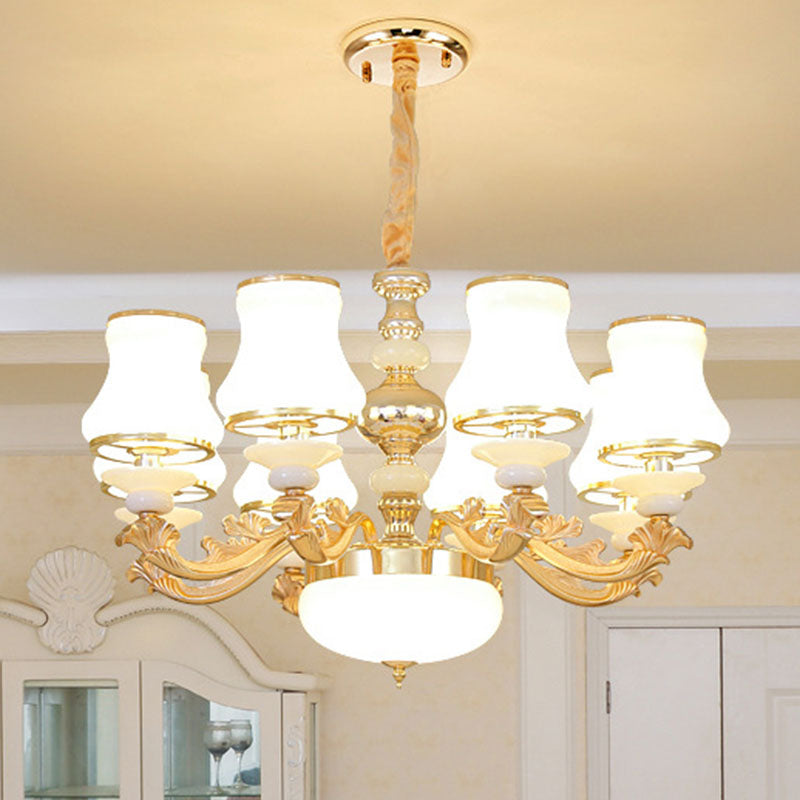 Opaline Glass Curved Chandelier Lighting Simple Ceiling Suspension Lamp for Living Room 8 White Clearhalo 'Ceiling Lights' 'Chandeliers' 'Modern Chandeliers' 'Modern' Lighting' 2030414