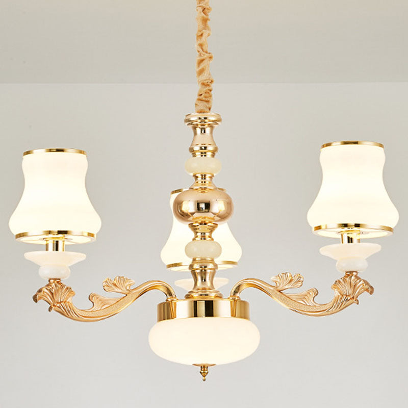 Opaline Glass Curved Chandelier Lighting Simple Ceiling Suspension Lamp for Living Room 3 White Clearhalo 'Ceiling Lights' 'Chandeliers' 'Modern Chandeliers' 'Modern' Lighting' 2030417