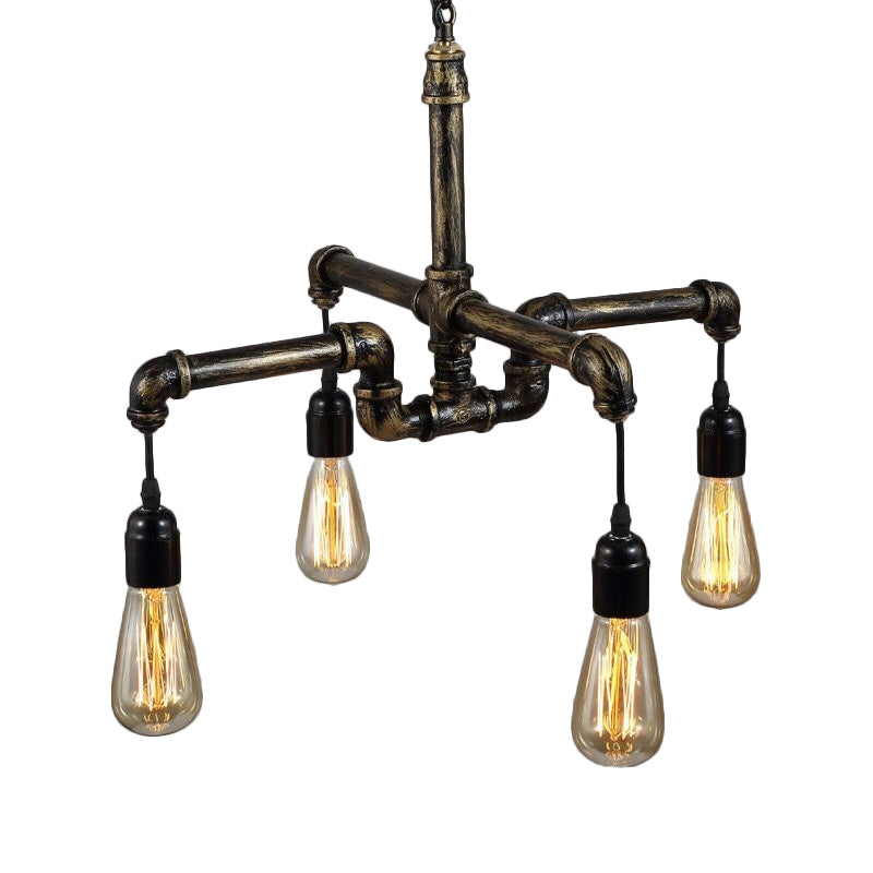 Bronze Exposed Bulb Chandelier Lamp Industrial Metal and Glass 4/6 Light Living Room Hanging Light Clearhalo 'Cast Iron' 'Ceiling Lights' 'Chandeliers' 'Industrial Chandeliers' 'Industrial' 'Metal' 'Middle Century Chandeliers' 'Rustic Chandeliers' 'Tiffany' Lighting' 203043