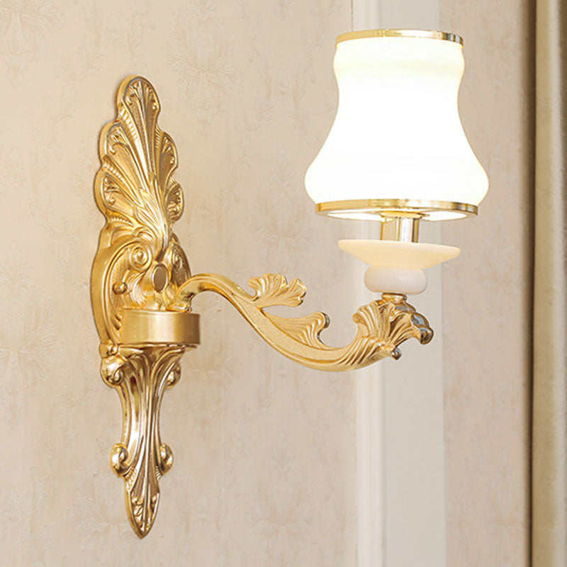 Curved Arm Living Room Hanging Lamp Metal Modern Chandelier Light with Urn Opal Glass Shade 1 White Clearhalo 'Ceiling Lights' 'Chandeliers' 'Modern Chandeliers' 'Modern' Lighting' 2030433