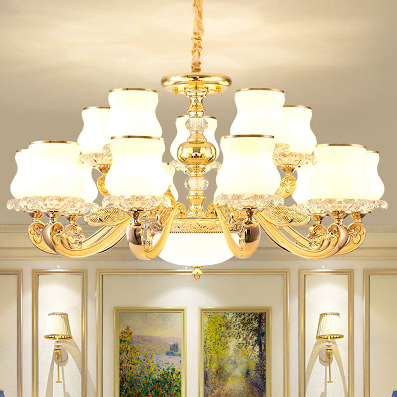 Gourd White Glass Hanging Light Kit Modernity Gold Pendant Chandelier for Living Room 15 White Clearhalo 'Ceiling Lights' 'Chandeliers' 'Modern Chandeliers' 'Modern' Lighting' 2030435