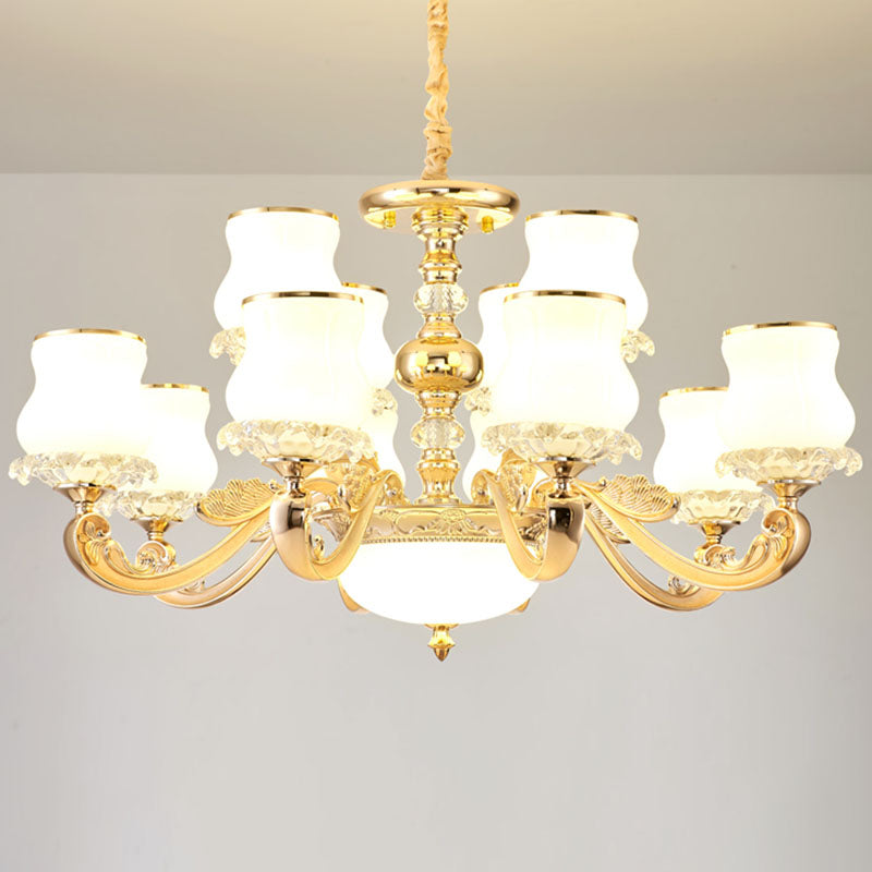 Gourd White Glass Hanging Light Kit Modernity Gold Pendant Chandelier for Living Room 12 White Clearhalo 'Ceiling Lights' 'Chandeliers' 'Modern Chandeliers' 'Modern' Lighting' 2030437