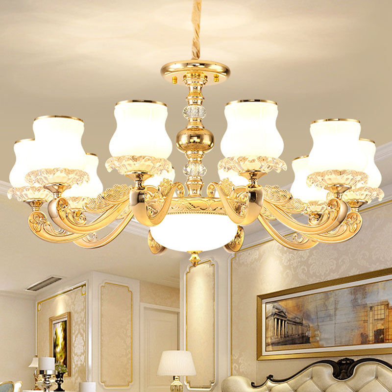 Gourd White Glass Hanging Light Kit Modernity Gold Pendant Chandelier for Living Room Clearhalo 'Ceiling Lights' 'Chandeliers' 'Modern Chandeliers' 'Modern' Lighting' 2030439