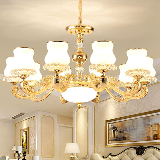 Gourd White Glass Hanging Light Kit Modernity Gold Pendant Chandelier for Living Room Clearhalo 'Ceiling Lights' 'Chandeliers' 'Modern Chandeliers' 'Modern' Lighting' 2030439