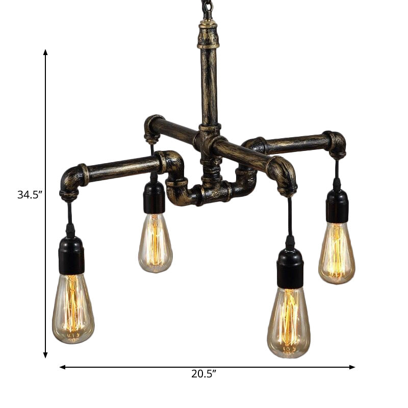 Bronze Exposed Bulb Chandelier Lamp Industrial Metal and Glass 4/6 Light Living Room Hanging Light Clearhalo 'Cast Iron' 'Ceiling Lights' 'Chandeliers' 'Industrial Chandeliers' 'Industrial' 'Metal' 'Middle Century Chandeliers' 'Rustic Chandeliers' 'Tiffany' Lighting' 203044
