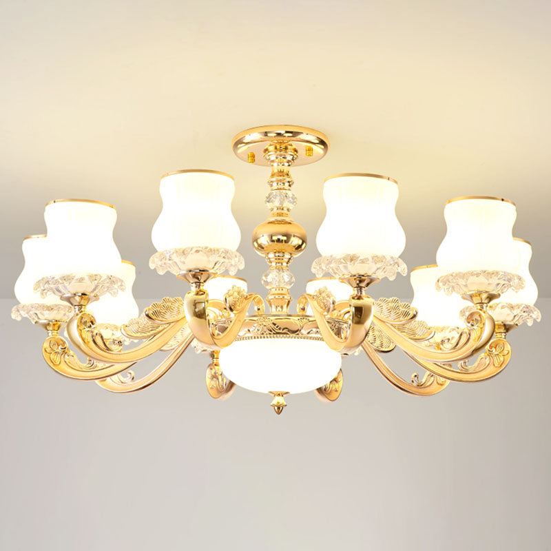 Gourd White Glass Hanging Light Kit Modernity Gold Pendant Chandelier for Living Room Clearhalo 'Ceiling Lights' 'Chandeliers' 'Modern Chandeliers' 'Modern' Lighting' 2030440