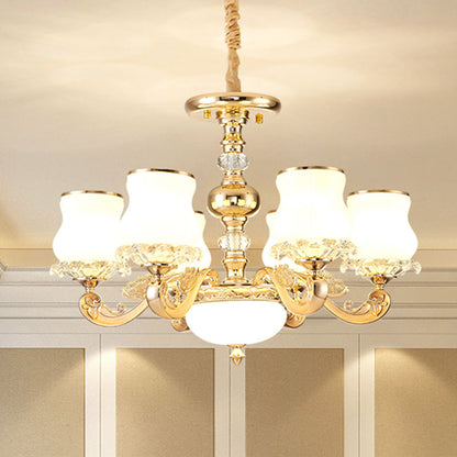 Gourd White Glass Hanging Light Kit Modernity Gold Pendant Chandelier for Living Room 6 White Clearhalo 'Ceiling Lights' 'Chandeliers' 'Modern Chandeliers' 'Modern' Lighting' 2030443