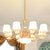 Barrel Shade Pendant Chandelier Modern White Glass Gold Down Lighting with Curved Arm 8 Gold Clearhalo 'Ceiling Lights' 'Chandeliers' 'Modern Chandeliers' 'Modern' Lighting' 2030459