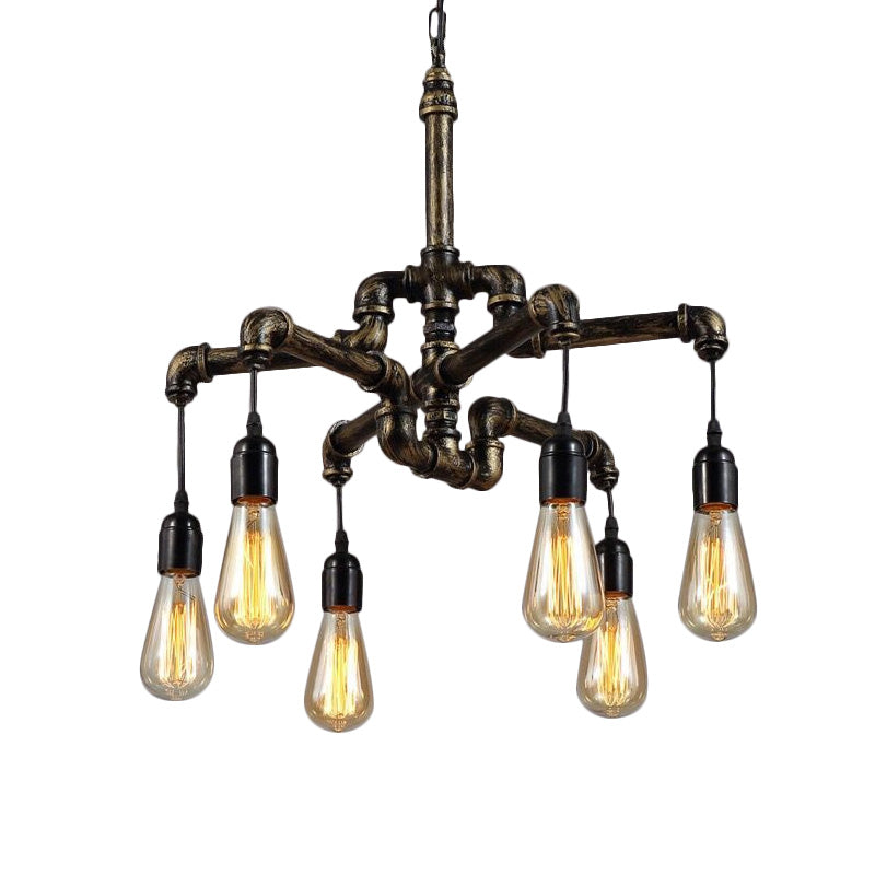 Bronze Exposed Bulb Chandelier Lamp Industrial Metal and Glass 4/6 Light Living Room Hanging Light Clearhalo 'Cast Iron' 'Ceiling Lights' 'Chandeliers' 'Industrial Chandeliers' 'Industrial' 'Metal' 'Middle Century Chandeliers' 'Rustic Chandeliers' 'Tiffany' Lighting' 203046