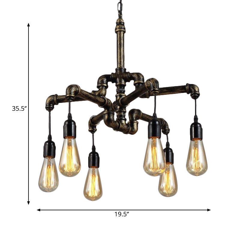 Bronze Exposed Bulb Chandelier Lamp Industrial Metal and Glass 4/6 Light Living Room Hanging Light Clearhalo 'Cast Iron' 'Ceiling Lights' 'Chandeliers' 'Industrial Chandeliers' 'Industrial' 'Metal' 'Middle Century Chandeliers' 'Rustic Chandeliers' 'Tiffany' Lighting' 203047