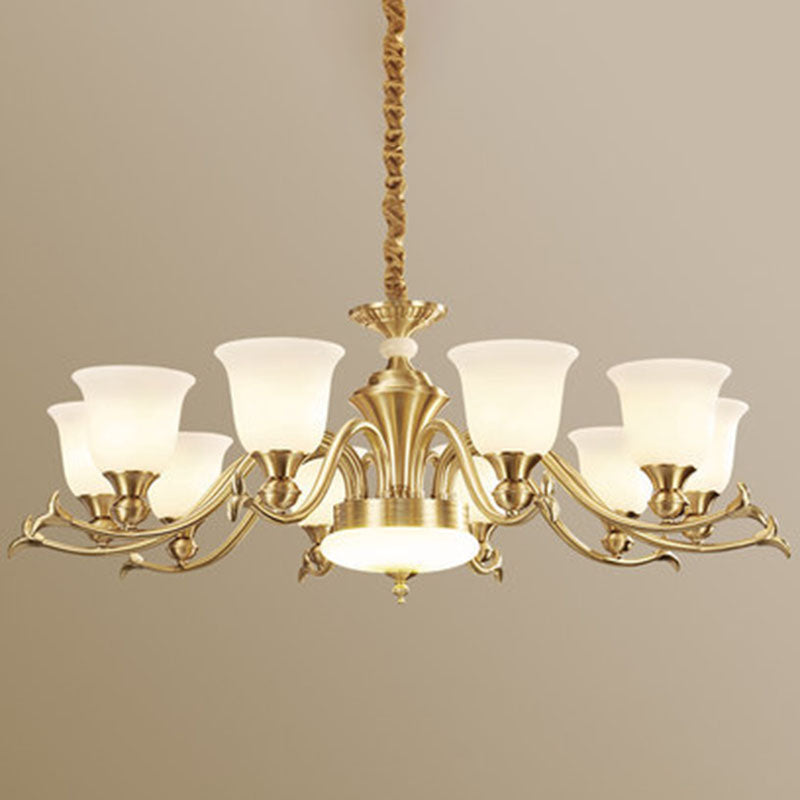 Gold Bell Hanging Lighting Modernity Opaline Glass Chandelier Light Fixture for Living Room 10 White Clearhalo 'Ceiling Lights' 'Chandeliers' 'Modern Chandeliers' 'Modern' Lighting' 2030474
