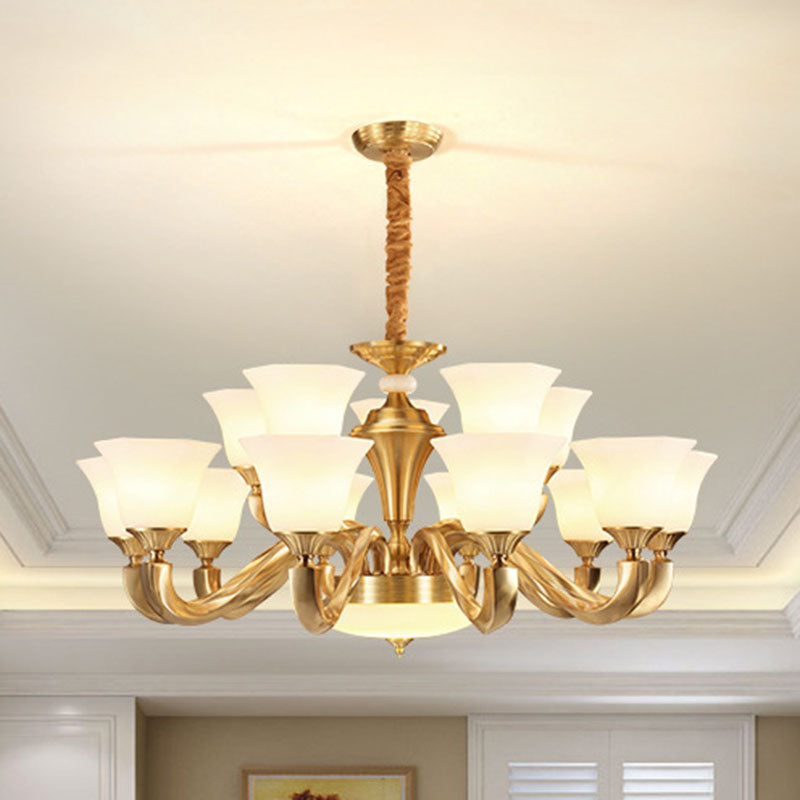 Modern Pendant Lighting Gold Paneled Bell Chandelier Lamp with Milky Glass Shade Clearhalo 'Ceiling Lights' 'Chandeliers' 'Modern Chandeliers' 'Modern' Lighting' 2030481