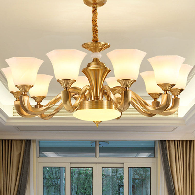 Modern Pendant Lighting Gold Paneled Bell Chandelier Lamp with Milky Glass Shade Clearhalo 'Ceiling Lights' 'Chandeliers' 'Modern Chandeliers' 'Modern' Lighting' 2030483