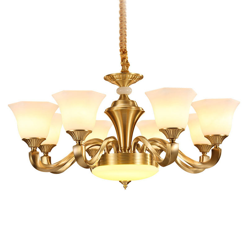Modern Pendant Lighting Gold Paneled Bell Chandelier Lamp with Milky Glass Shade Clearhalo 'Ceiling Lights' 'Chandeliers' 'Modern Chandeliers' 'Modern' Lighting' 2030486