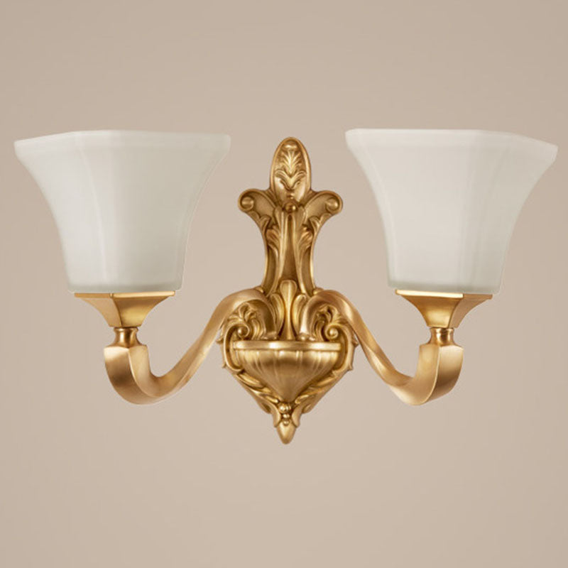 Modern Pendant Lighting Gold Paneled Bell Chandelier Lamp with Milky Glass Shade 2 White Clearhalo 'Ceiling Lights' 'Chandeliers' 'Modern Chandeliers' 'Modern' Lighting' 2030488