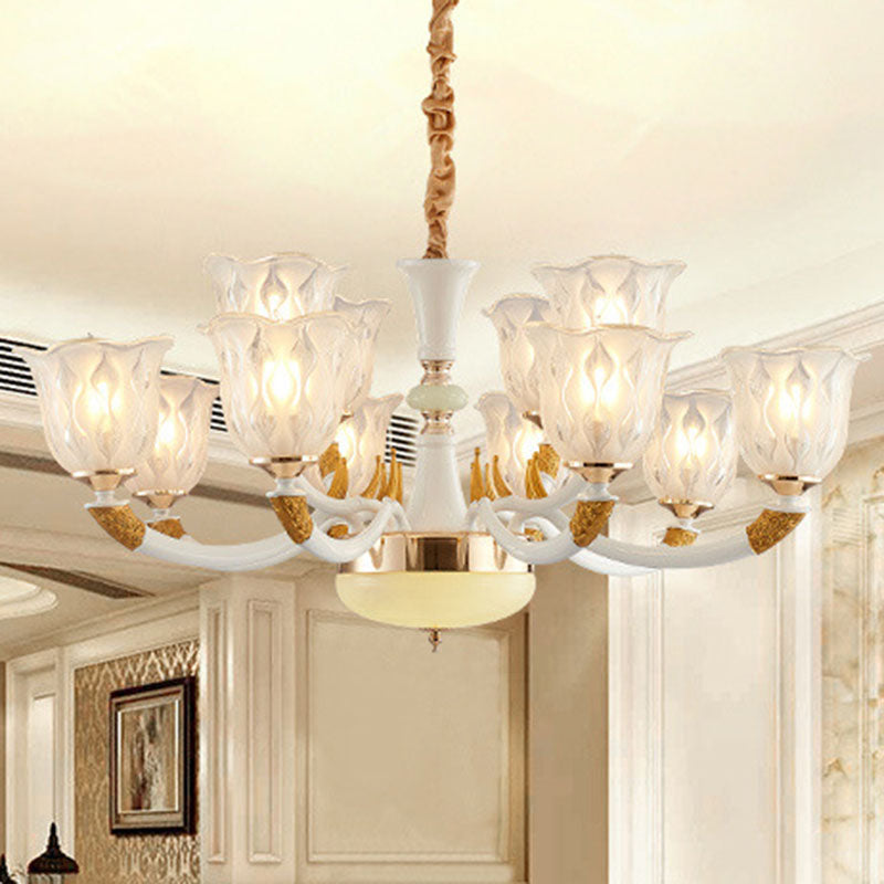 Blossom Hanging Ceiling Light Modern Style Clear Textured Glass Living Room Chandelier Lighting in Ivory 12 Ivory Clearhalo 'Ceiling Lights' 'Chandeliers' 'Glass shade' 'Glass' 'Modern Chandeliers' 'Modern' Lighting' 2030490