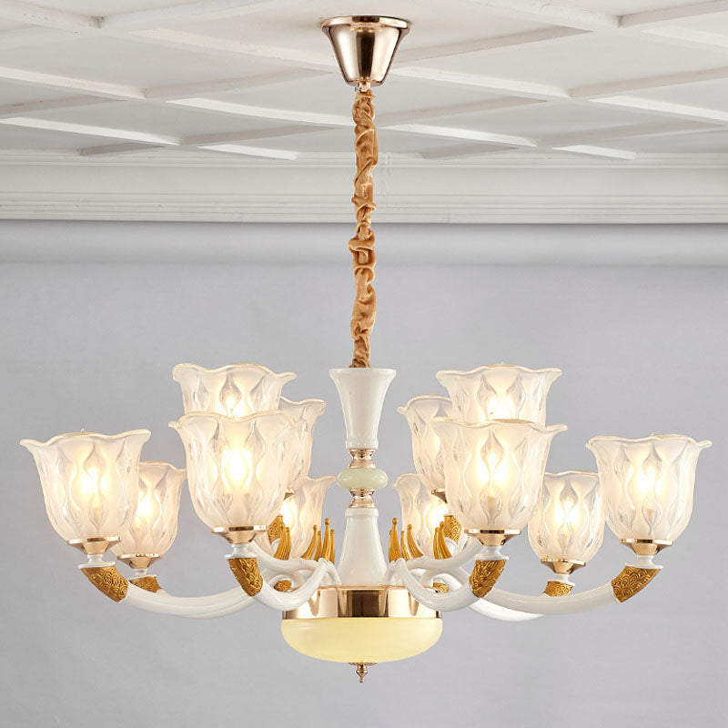Blossom Hanging Ceiling Light Modern Style Clear Textured Glass Living Room Chandelier Lighting in Ivory Clearhalo 'Ceiling Lights' 'Chandeliers' 'Glass shade' 'Glass' 'Modern Chandeliers' 'Modern' Lighting' 2030491
