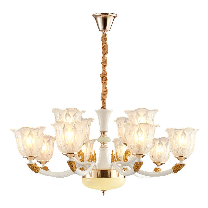 Blossom Hanging Ceiling Light Modern Style Clear Textured Glass Living Room Chandelier Lighting in Ivory Clearhalo 'Ceiling Lights' 'Chandeliers' 'Glass shade' 'Glass' 'Modern Chandeliers' 'Modern' Lighting' 2030492