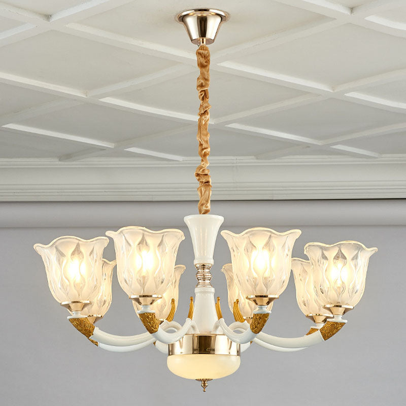 Blossom Hanging Ceiling Light Modern Style Clear Textured Glass Living Room Chandelier Lighting in Ivory Clearhalo 'Ceiling Lights' 'Chandeliers' 'Glass shade' 'Glass' 'Modern Chandeliers' 'Modern' Lighting' 2030495