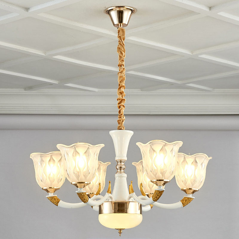 Blossom Hanging Ceiling Light Modern Style Clear Textured Glass Living Room Chandelier Lighting in Ivory 6 Ivory Clearhalo 'Ceiling Lights' 'Chandeliers' 'Glass shade' 'Glass' 'Modern Chandeliers' 'Modern' Lighting' 2030496