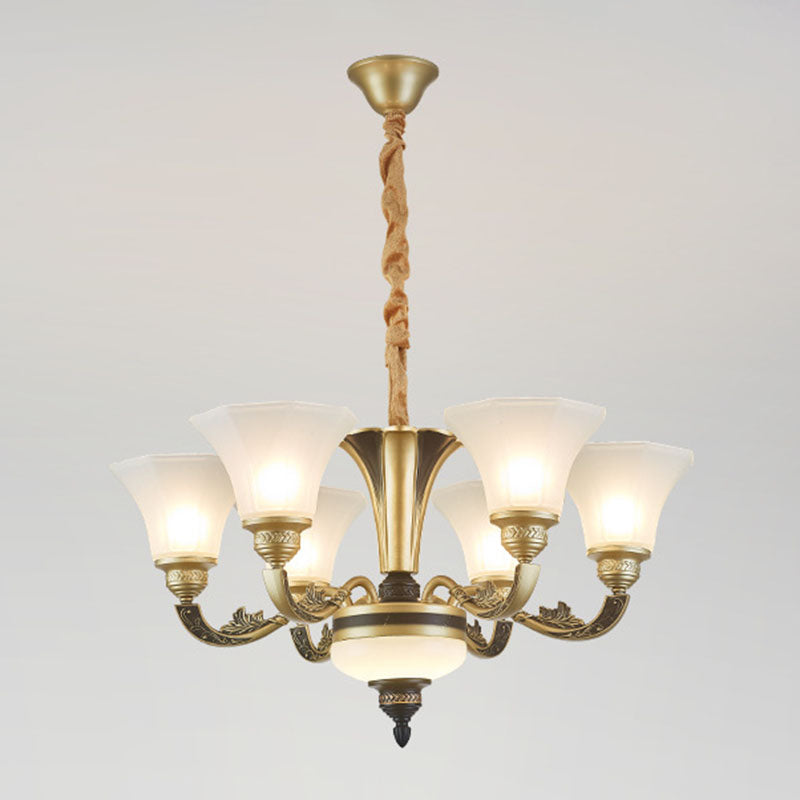 Bell Bedroom Chandelier Light Fixture White Frosted Glass Minimalistic Hanging Lamp Kit Clearhalo 'Ceiling Lights' 'Chandeliers' 'Modern Chandeliers' 'Modern' Lighting' 2030515