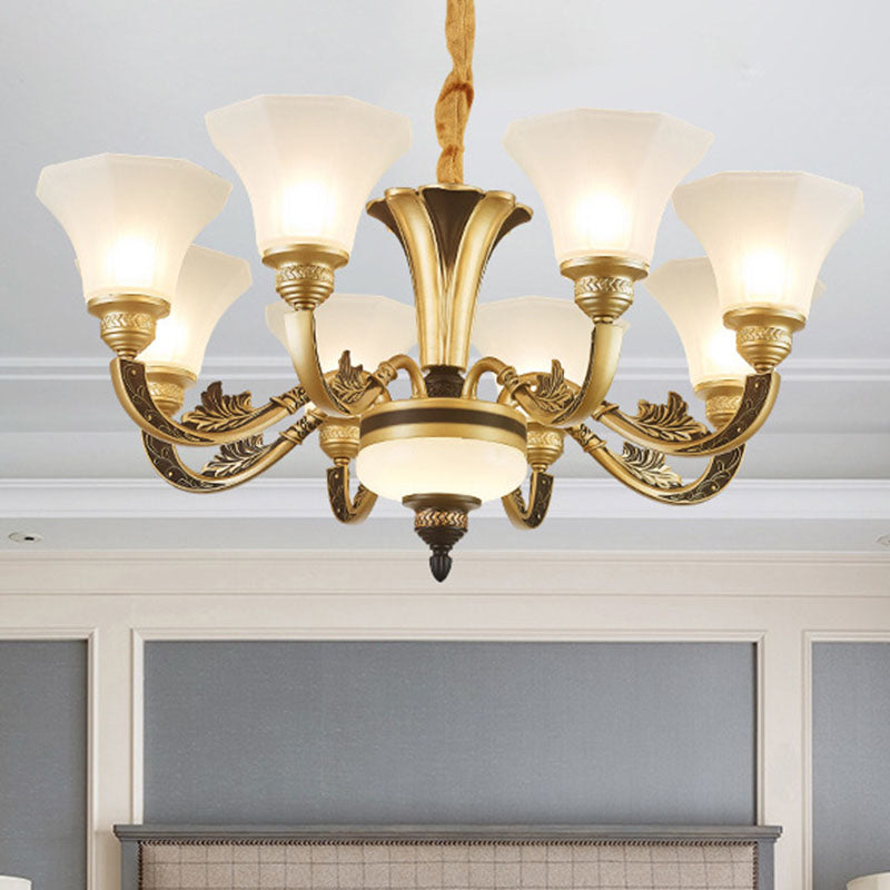 Bell Bedroom Chandelier Light Fixture White Frosted Glass Minimalistic Hanging Lamp Kit 8 White Clearhalo 'Ceiling Lights' 'Chandeliers' 'Modern Chandeliers' 'Modern' Lighting' 2030516