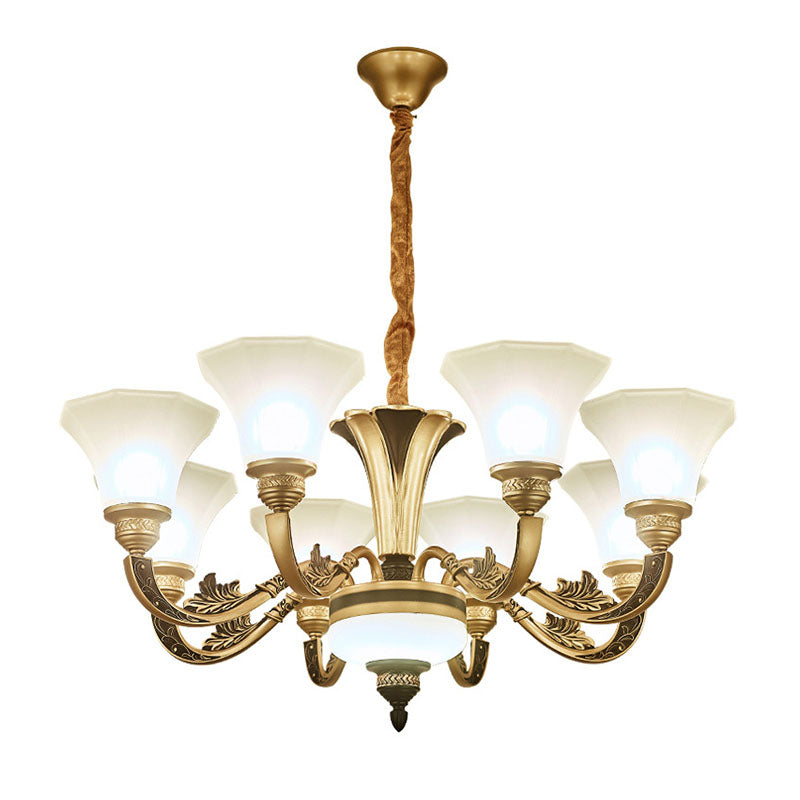 Bell Bedroom Chandelier Light Fixture White Frosted Glass Minimalistic Hanging Lamp Kit Clearhalo 'Ceiling Lights' 'Chandeliers' 'Modern Chandeliers' 'Modern' Lighting' 2030518