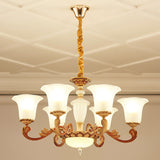 Morning Glory Frosted Glass Chandelier Modernist Gold Pendant Lighting Fixture for Bedroom 6 Gold Clearhalo 'Ceiling Lights' 'Chandeliers' 'Modern Chandeliers' 'Modern' Lighting' 2030541