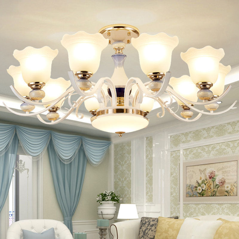 Nordic Blossom Hanging Lighting White Glass Living Room Chandelier Light Fixture 10 White Clearhalo 'Ceiling Lights' 'Chandeliers' 'Glass shade' 'Glass' 'Modern Chandeliers' 'Modern' Lighting' 2030587