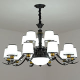 Drum Living Room Pendant Chandelier Opal Glass Modernist Hanging Lamp Kit in Black 15 Black Clearhalo 'Ceiling Lights' 'Chandeliers' 'Glass shade' 'Glass' 'Modern Chandeliers' 'Modern' Lighting' 2030606