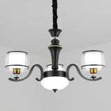 Dual Cylinder Pendant Lighting Modernist Clear and White Glass Black Chandelier Light Fixture for Living Room 3 Black Clearhalo 'Ceiling Lights' 'Chandeliers' 'Glass shade' 'Glass' 'Modern Chandeliers' 'Modern' Lighting' 2030618