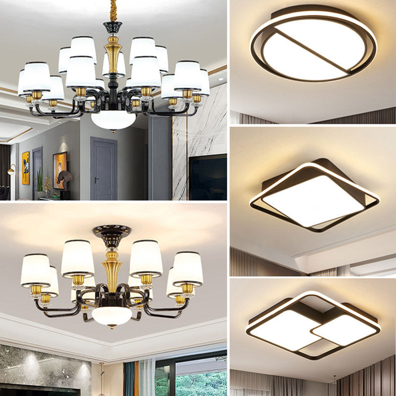 White Glass Barrel Drop Lamp Contemporary Black Chandelier Light Fixture for Dining Room 18 Black Clearhalo 'Ceiling Lights' 'Chandeliers' 'Glass shade' 'Glass' 'Modern Chandeliers' 'Modern' 'Pendant Lights' Lighting' 2030620