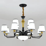 White Glass Barrel Drop Lamp Contemporary Black Chandelier Light Fixture for Dining Room Clearhalo 'Ceiling Lights' 'Chandeliers' 'Glass shade' 'Glass' 'Modern Chandeliers' 'Modern' 'Pendant Lights' Lighting' 2030623