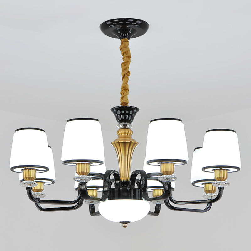 White Glass Barrel Drop Lamp Contemporary Black Chandelier Light Fixture for Dining Room 8 Black Clearhalo 'Ceiling Lights' 'Chandeliers' 'Glass shade' 'Glass' 'Modern Chandeliers' 'Modern' 'Pendant Lights' Lighting' 2030626