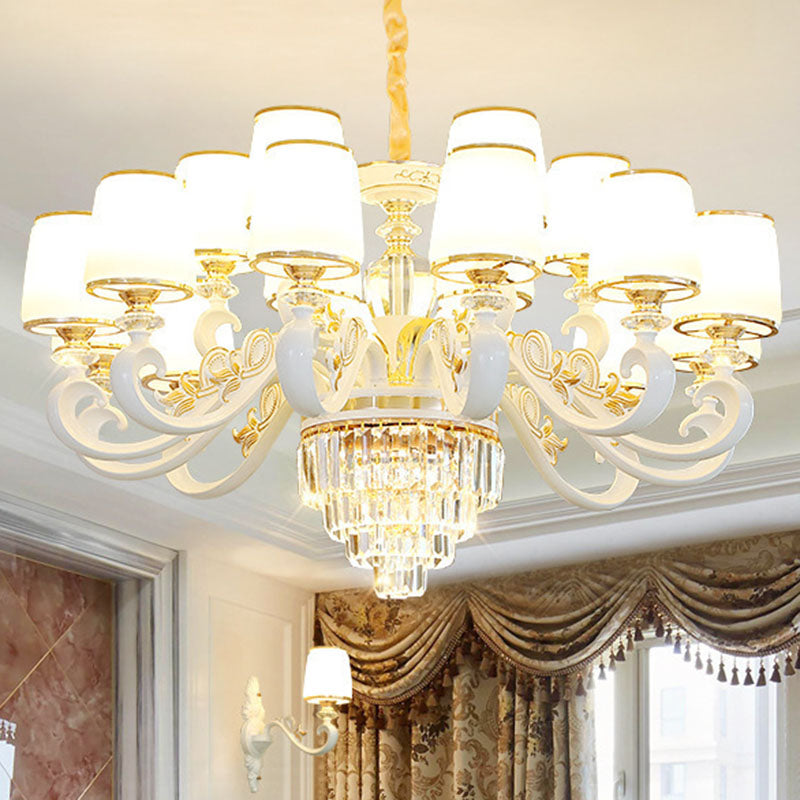 Gold Conical Hanging Pendant Light Simplicity Opaline Glass Chandelier Lighting with Curved Arm 18 Gold Clearhalo 'Ceiling Lights' 'Chandeliers' 'Modern Chandeliers' 'Modern' Lighting' 2030636