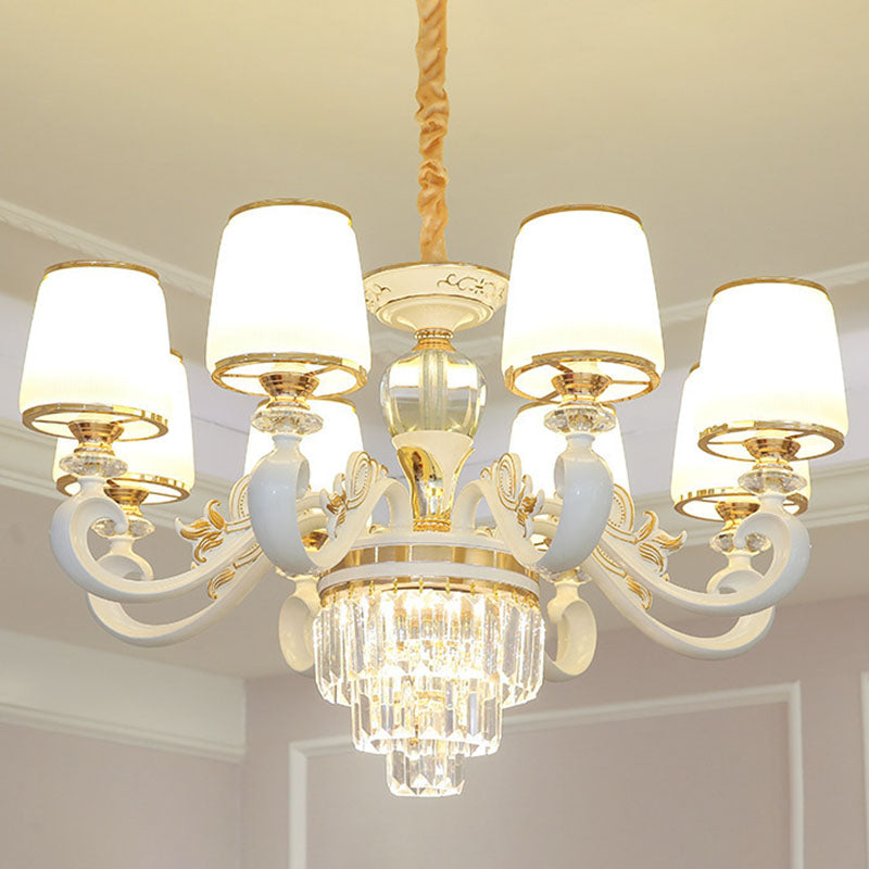 Gold Conical Hanging Pendant Light Simplicity Opaline Glass Chandelier Lighting with Curved Arm 8 Gold Clearhalo 'Ceiling Lights' 'Chandeliers' 'Modern Chandeliers' 'Modern' Lighting' 2030644