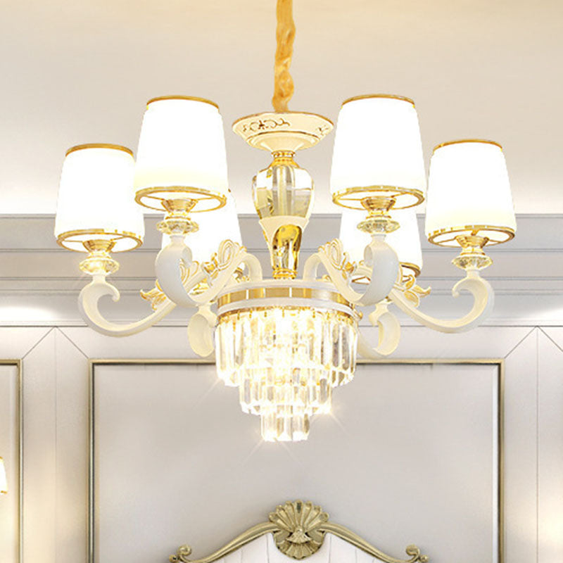 Gold Conical Hanging Pendant Light Simplicity Opaline Glass Chandelier Lighting with Curved Arm 6 Gold Clearhalo 'Ceiling Lights' 'Chandeliers' 'Modern Chandeliers' 'Modern' Lighting' 2030645