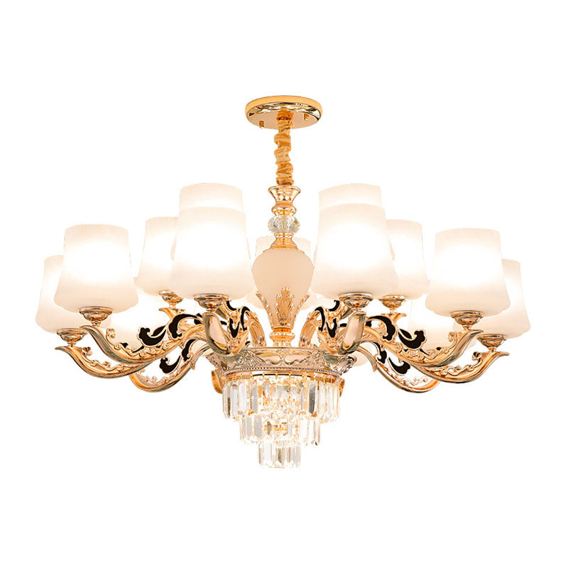 Simple Pendulum Light Gold Tapered Chandelier Lamp with White Frosted Glass Shade for Living Room Clearhalo 'Ceiling Lights' 'Chandeliers' 'Modern Chandeliers' 'Modern' Lighting' 2030651