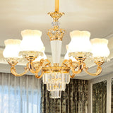 Bud Shaped Drop Lamp Contemporary Milky Glass Dining Room Chandelier Light Fixture in Gold 6 Gold Clearhalo 'Ceiling Lights' 'Chandeliers' 'Modern Chandeliers' 'Modern' Lighting' 2030668