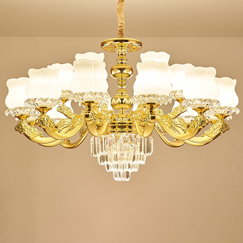 Modern Blossom Pendulum Light White Glass Living Room Pendant Chandelier in Gold 18 Gold Clearhalo 'Ceiling Lights' 'Chandeliers' 'Modern Chandeliers' 'Modern' Lighting' 2030671
