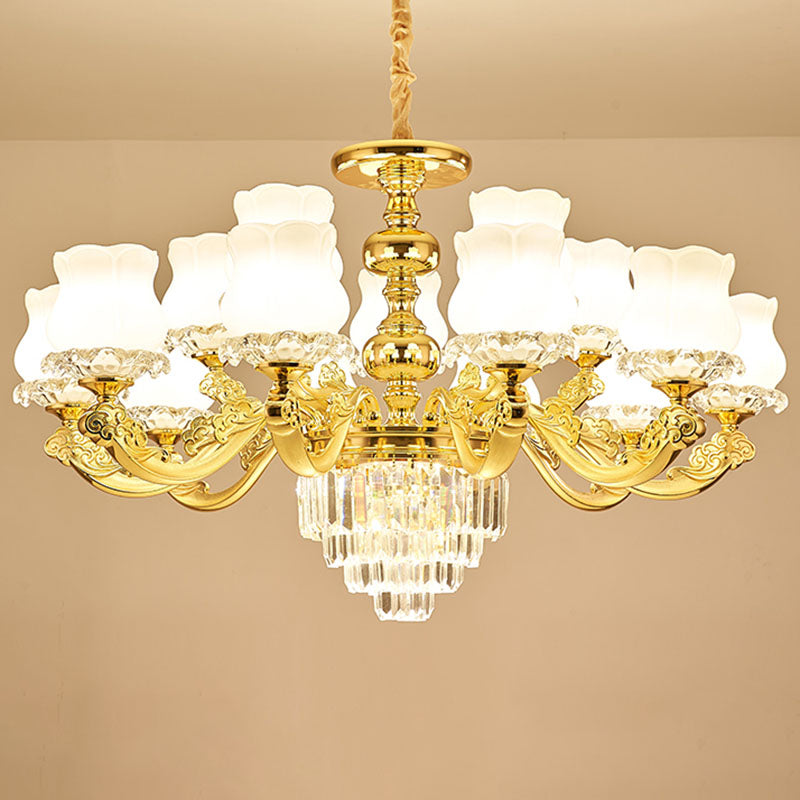 Modern Blossom Pendulum Light White Glass Living Room Pendant Chandelier in Gold 15 Gold Clearhalo 'Ceiling Lights' 'Chandeliers' 'Modern Chandeliers' 'Modern' Lighting' 2030674