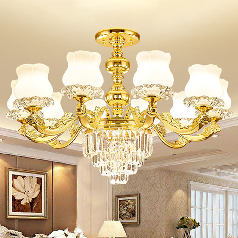 Modern Blossom Pendulum Light White Glass Living Room Pendant Chandelier in Gold 10 Gold Clearhalo 'Ceiling Lights' 'Chandeliers' 'Modern Chandeliers' 'Modern' Lighting' 2030676