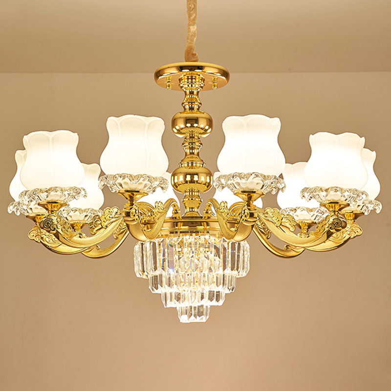 Modern Blossom Pendulum Light White Glass Living Room Pendant Chandelier in Gold Clearhalo 'Ceiling Lights' 'Chandeliers' 'Modern Chandeliers' 'Modern' Lighting' 2030677