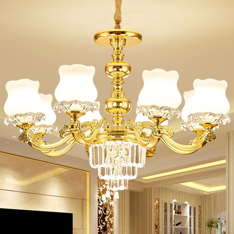 Modern Blossom Pendulum Light White Glass Living Room Pendant Chandelier in Gold 8 Gold Clearhalo 'Ceiling Lights' 'Chandeliers' 'Modern Chandeliers' 'Modern' Lighting' 2030678