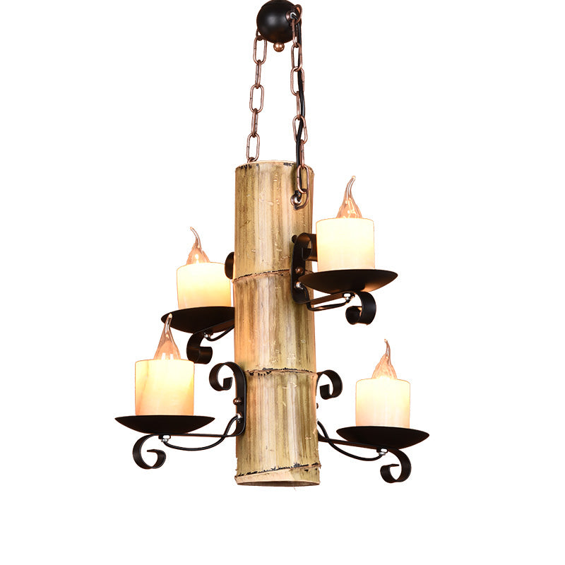 Black Pendant Lighting 4 Light Lantern/Candle Coastal Clear Glass/Marble Chandelier Light Fixture with Bamboo Shelf Clearhalo 'Cast Iron' 'Ceiling Lights' 'Chandeliers' 'Industrial Chandeliers' 'Industrial' 'Metal' 'Middle Century Chandeliers' 'Rustic Chandeliers' 'Tiffany' Lighting' 203068