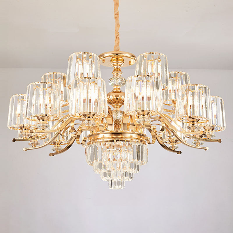 Clear Crystal Cylinder Chandelier Lamp Modernity Pendant Lighting Fixture in Gold 18 Clear Clearhalo 'Ceiling Lights' 'Chandeliers' 'Clear' 'Industrial' 'Modern Chandeliers' 'Modern' 'Tiffany' 'Traditional Chandeliers' Lighting' 2030681